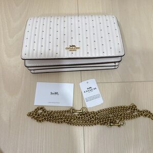 (NWT) coach 76543 Restored Callie Foldover Chain Clutch With Quilting And Rivets